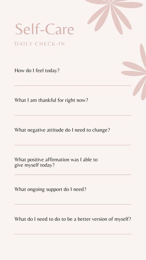 Self Care Daily Check-In | Gratitude journal prompts, Journal writing prompts, Self care bullet journal Self Improvement Template, Self Care Journal Template, Self Care Worksheet Free Printable, Self Care Journal Pages Printable Free, Self Therapy Journal Template, Self Care Planner Printable Free, Daily Gratitude Journal Template, Daily Check In Journal, Manifestation Journal Template