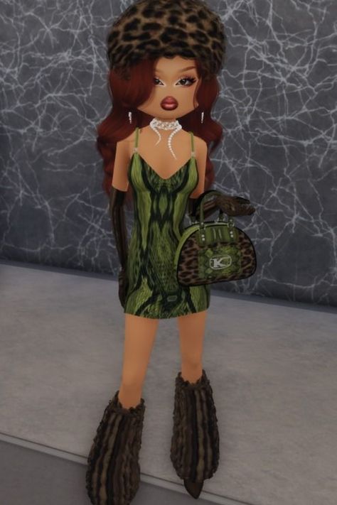 Stylish person wearing a green dress, fur hat, and matching boots, holding a designer bag. Chic Dress To Impress Outfit Ideas, Brand Dress To Impress Outfit, Elegant Dress To Impress Outfit, Chic Dress To Impress Outfit, Elegant Dress To Impress, Dress To Impress Brand, Chic Dress To Impress, Brand Dress To Impress, Elegant Outfit Dress