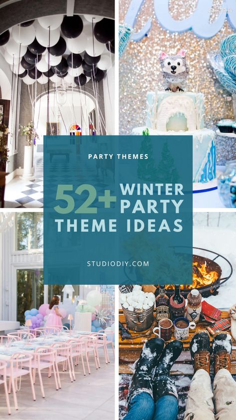 52 Unique Winter Party Themes - Studio DIY Winter Birthday Themes, Fancy Christmas Party, Hot Cocoa Party, Unique Birthday Party Ideas, Birthday Themes For Adults, Cocoa Party, Winter Party Themes, Holiday Party Themes, Winter Birthday Parties