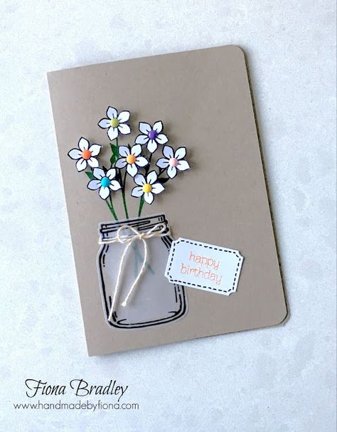 Happy Birthday - Jar of Love - Brights enamels - Stampin' Up! - Fiona Bradley Kraf Kertas, Mason Jar Cards, Card With Flowers, Creative Birthday Cards, Birthday Card Sayings, Desain Quilling, Birthday Card Drawing, Homemade Birthday, Birthday Card Craft