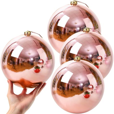 PRICES MAY VARY. What You Get: you'll receive 4 Christmas ball ornaments not easy to break, each measures 8 inch diameter, feature classic Christmas color, an ideal addition to your holiday decoration and match well with your existing decor, the large Christmas balls create a strong festival atmosphere Quality Material: the Christmas balls are made of nice strong plastic material for extreme durability, beauty and luster, and the fade-resistant finish will ensure your ornaments stay alive in eve Holiday Party Decorations Christmas, Champagne Decor, Luxury Christmas Decor, Elegant Christmas Tree Decorations, Christmas Tree Decorations Ribbon, Rose Gold Christmas Decorations, Outdoor Holiday Party, Whimsical Christmas Decor, Glam Christmas Decor