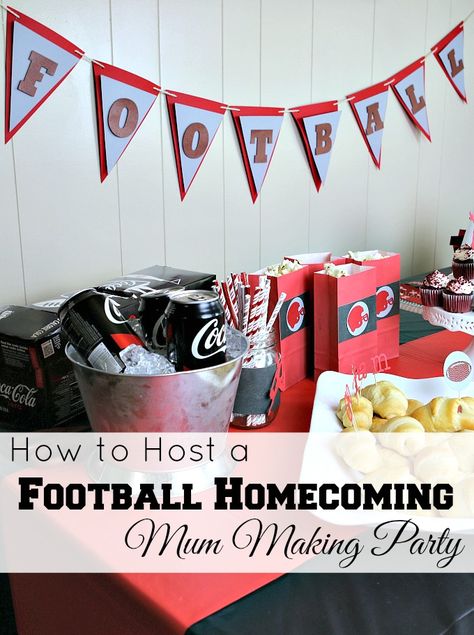 how-to-host-a-football-homecoming-mum-making-party Valentines Party Ideas, High School Party, Mum Making, Homecoming Decorations, Homecoming Floats, High School Parties, Crafting Party, Football Mums, Homecoming Games