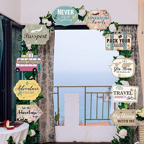 Amazon.com: Let the Adventure Begin Sign Travel Cutouts Bon Voyage Banner Adventure Signs Party Supplies Door Sign Travel Themed Birthday Party Wall Decoration Signs 10 Counts : Home & Kitchen Travel Themed Birthday Party, Bon Voyage Banner, Travel Themed Birthday, Travel Party Decorations, Farewell Party Decorations, Vintage Travel Party, Airport Theme, Travel Theme Decor, Bon Voyage Party