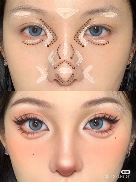 Gen Makeup Looks, Puppy Liner Makeup Looks, Uzzlang Makeup Look, Dolly Eye Makeup, Asian Doll Makeup, Eyeshadow Tutorial Step By Step, Babydoll Makeup, Doll Eyeliner, Porcelain Makeup