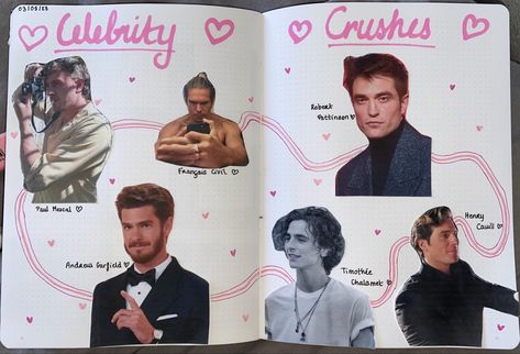 Crush Scrapbook Ideas, My Crushes Journal Page, Prom Journal Page, Celebrity Journal Page, Celebrity Journal Ideas, Journal Ideas Crush, Celebrity Crush Scrapbook, Crush Book Ideas, Crush Diary Ideas