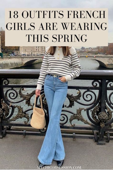 Here are 18 outfits to inspire your spring fashion (and mine) this season, whether you’re traveling to Paris or not! And though the majority of these outfits use the same wardrobe staples you may already be wearing in your day-to-day life, you know what they say…everything looks better in Paris. (That is what they say, right?) #parisianchic #parisianfashion #frenchfashion #frenchstyle #parisianstyle Paris Trip Outfits, French Outfits, Parisian Outfits, Parisian Chic Style, Paris Chic, Europe Outfits, Paris Mode, Paris Outfits, French Girls