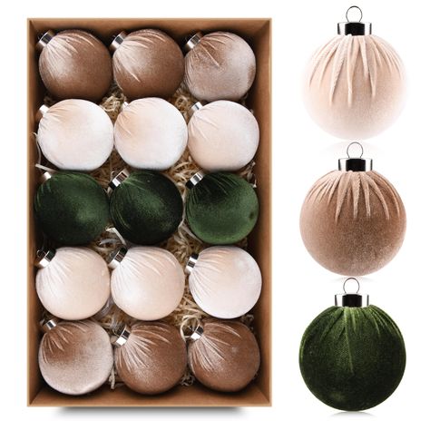 PRICES MAY VARY. Multicolor Elegance: Elevate your holiday decor with our velvet Christmas ornaments, featuring a classic and minimalist design in shades of green, brown, and neutral. These xmas ornaments come in a variety of colors, allowing you to effortlessly mix and match for a perfect ornament display that suits your style Unmatched Quality and Durability: Crafted with utmost care, our balls ornaments are synonymous with high quality. They are beautifully handmade, well-made, and exceptiona Gold And Amber Christmas Tree, Blush And Gold Christmas Decor, Green Cream Christmas Decor, Gold And Brown Christmas Tree Decor, Christmas Decor Emerald Green, Brown And Cream Christmas Decor, Neutral Wood Christmas Decor, Studio Mcgee Ornaments, Green Cream And Gold Christmas Decor