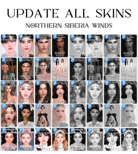 UPDATE ALL SKINS Northern Siberia Winds, The Sims 4 Pack, Skin Overlay, Mods Sims 4, Los Sims 4 Mods, The Sims 4 Cabelos, Sims 4 Cc Eyes, Sims 4 Tsr, Sims 4 Cas Mods