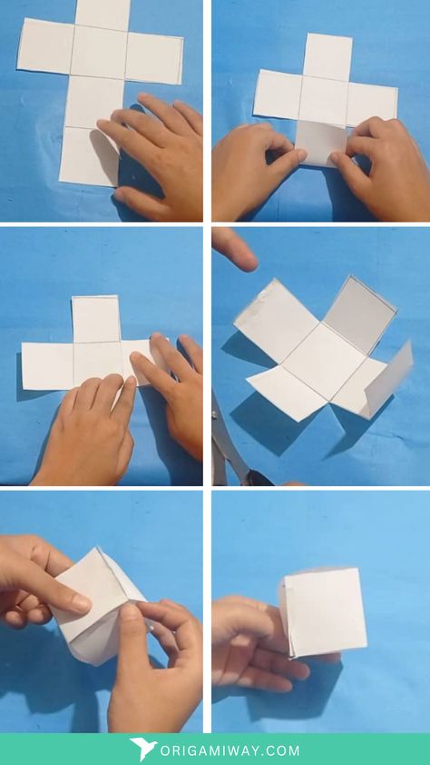 A white paper origami cube Cube Making With Paper, How To Make A Cube Out Of Cardboard, 3d Cube Template, How To Make Dice Out Of Paper, How To Make Shapes With Paper, Cube Box Design, How To Make Square Box With Paper, Cube Pattern Design, Paper Cube Diy