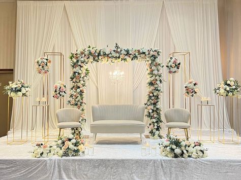 A classy & elegant affair! ✨ We had so much fun bringing this custom design to life! *LIMITED TIME early booking discount for 2023… | Instagram Classy Stage Decoration, Wedding Stage Decorations Minimalist, Stage Decor For Engagement, Engagement Event Decoration, Wedding Stage Decorations Elegant Classy, Nikkah Backdrop, Wedding Decorations Indoor Elegant, Shaadi Stage, Wedding Backdrop Design Indoor