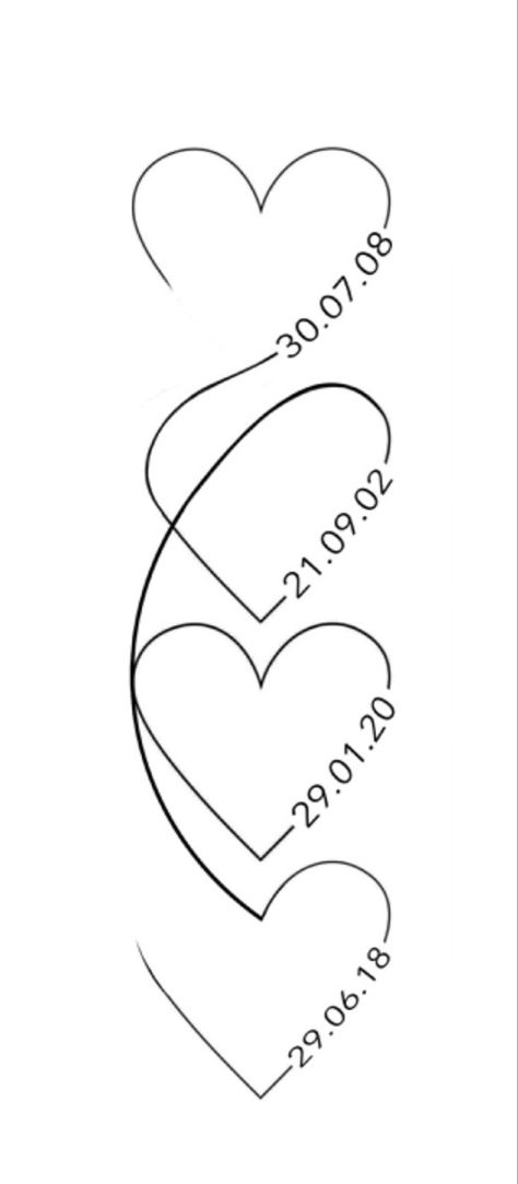 Hearts With Birth Year Tattoo, Heart Locket Tattoo With Names, Hearts With Birthday Tattoo, Heart With Butterflies Tattoo, Words In Heart Shape Tattoo, Small Heart Design Tattoo, Names In Heart Shape Tattoo, Heart Sleeve Tattoos For Women, Heart Names Tattoo