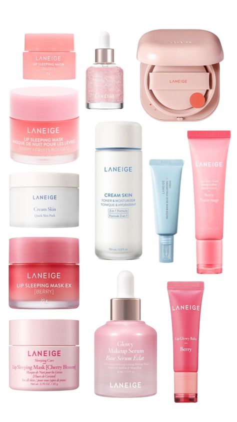 #pink #skincare #laneige #selfcare Laneige Products, Skincare Laneige, Glowing Skin Skincare, Water Sleeping Mask, Glowing Skin Secrets, Pink Skincare, Beauty Routine Checklist, Doll Eye Makeup, Skin Care Toner Products