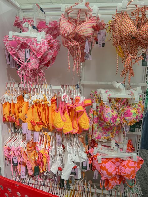 Summer bikinis at target #summer #summerstyle #bikinis #colorful Surf Shop Aesthetic, Target Bikinis, Bright Swimwear, Summer Store, Bright Bikinis, Summer Board, Hawaii Outfits, Lingerie Inspiration, Preppy Summer