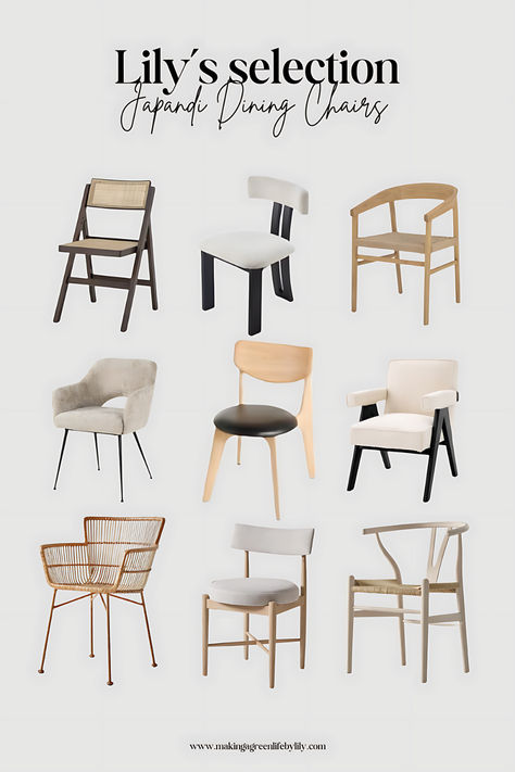 Lily's Japandi Dining Chairs Selection Japandi Dining Room Decor, Scandinavian Chairs Dining, Japandi Chairs, Japandi Dining Chairs, Japandi Dining Room Design, Japanese Dining Room, Japanese Simplicity, Japandi Dining Room, Japanese Chair