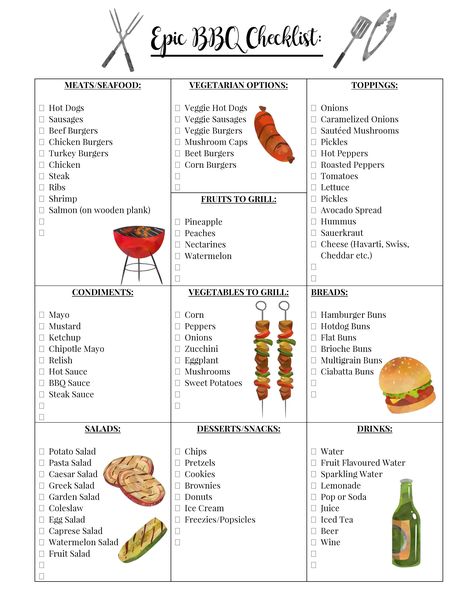 EPIC BBQ CHECKLIST Bbq Style Party, Barbecue Foods Ideas, Barbecue Cookout Ideas, Bulk Bbq Food, Bbq In Garden, Drinks For Bbq Party, Bbq Lunch Party, Bbq Event Ideas, Outdoor Barbeque Ideas Party