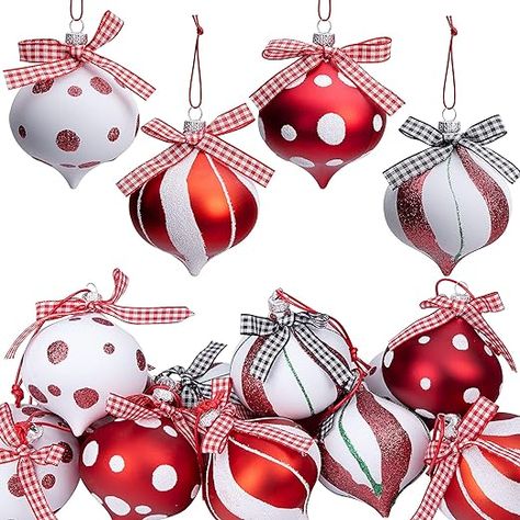 12 Pcs Peppermint Candy Ornament Set- 3.5 x 2.7 Inch Candy Balls Hanging Ornaments- Christmas Candy Cane Balls for Christmas Tree Party Home Decoration Peppermint Candy Christmas Tree, Peppermint Candy Ornaments, Diy Angel Ornaments, Peppermint Ornament, Large Christmas Ornaments, Candy Christmas Tree, Candy Balls, Candy Cane Christmas Tree, White Christmas Ornaments