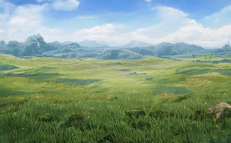 Nature, Grasslands Fantasy Art, Grassland Fantasy Art, Fantasy Grassland Landscape, Grassy Plains Concept Art, Fantasy Grasslands, Fantasy World Landscapes, Fantasy Plains, Dnd Scenery