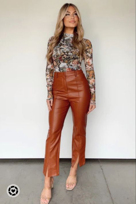 Work Attire, Lane 201, Brown Leather Pants, Leather Pants Outfit, Leg Design, Stretchy Fabric, Look Fashion, Passion For Fashion, Autumn Winter Fashion