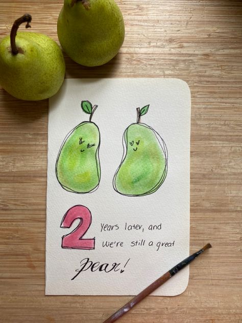 Crafty Bf Gifts, 2 Year Anniversary Drawing, 2 Year Anniversary Card Ideas, First Anniversary Card Ideas, 2 Year Anniversary Cards For Boyfriend, One Year Anniversary Card Diy, Homemade Card Ideas For Boyfriend, Card Ideas Anniversary, Anniversary Card Watercolor