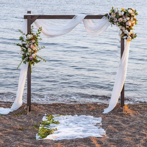 PRICES MAY VARY. Package Content: You will receive a large wood arch for wedding ceremony. It is suitable for wedding, baby shower, graduation ceremony, proposal, etc. High Quality: Our rustic wedding archway is made of high-quality wood, steady and very sturdy, reusable and durable, weather proof and waterproof. During meticulous grinding and surface firing process, the wooden arch can be used for many years. Match All: Our outdoor wooden arch is adopted into classic square shape, and the elega Wooden Wedding Arches, Small Beach Weddings, Beach Wedding Bouquets, Wedding Arch Rustic, Wooden Arch, Arch Decoration Wedding, Wedding Set Up, Wooden Wedding, Outdoor Wedding Ceremony