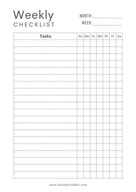 Free Downloadable and Printable Weekly Checklist (To-Do List) Template Organisation, Weekly Checklist Printable, Weekly Checklist, Binder Printables, Checklist Printable, Printable Checklist, Checklist Template, Work Planner, Organization Printables