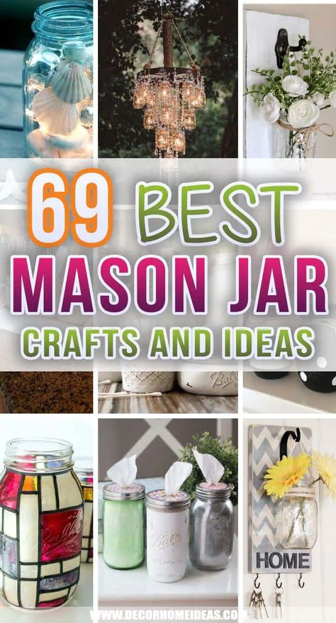 Best Mason Jar Crafts And Ideas. Add some easy home decorations with these mason jar crafts and ideas. Add a personal touch with your own DIY projects with mason jars. #decorhomeideas Upcycling, Things To Do With Mason Jars Diy Crafts, Ball Jar Ring Crafts, Upcycle Mason Jars, Decorative Mason Jar Ideas, Diy Crafts With Glass Jars, Things To Do With Glass Jars, Mason Jar Crafts To Sell, Small Jar Crafts