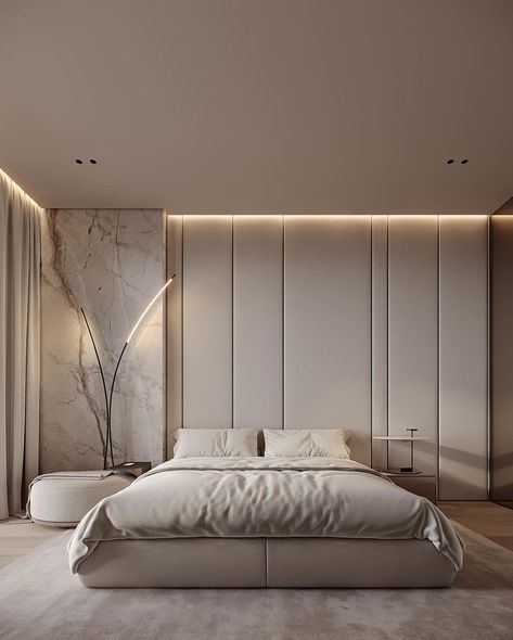 The master bedroom trends and concepts of 2024 highlight a fusion of luxury and simplicity. Luxe bedroom design from @artpartner_architects Home Interior Design, Home Design Living Room, Interior Inspo, Wall Panels, Bed Design, In The Middle, Bedroom Interior, The Middle, Bedroom Design