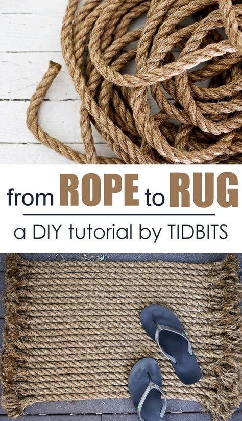 How to turn rope into a beautiful rug | a DIY tutorial by TIDBITS Diy Rope Design, Diy Nautical Decor, Tapis Diy, Dekorasi Bohemia, Dekoratívne Vence, Rope Rug, Diy Dekor, Rope Projects, Nautical Diy