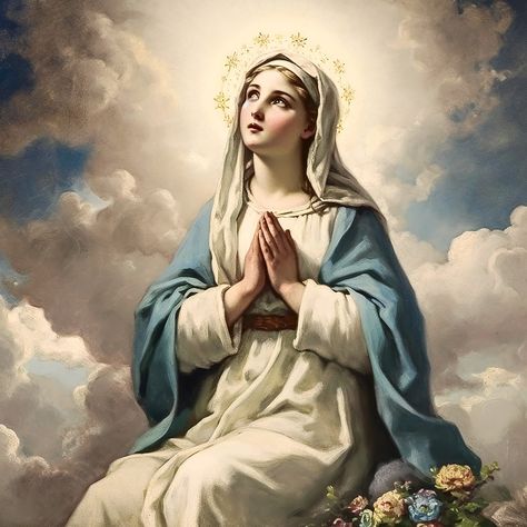 Virgin Mary Picture, Blessed Mother Statue, Photo Bleu, Virgin Mary Art, Mother Mary Images, Virgin Mary Statue, Jesus Christ Artwork, Images Of Mary, Mama Mary