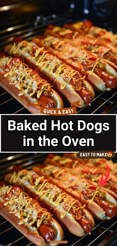 Baking hot dogs in the oven is not only easy but it's a great way to cook a large batch, and get that slightly crisp outside and juicy center. Baked Hot Dogs In The Oven, Bake Hotdogs In Oven, Baked Hot Dogs In Bun, Baked Hotdogs In The Oven, How To Cook Hot Dogs In The Oven, Oven Baked Hotdogs, Baked Hot Dogs Oven, Hotdogs In Oven, Hot Dogs In Oven