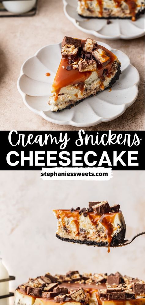 Salted Dessert Recipes, Pie, Essen, Snickers Cheesecake No Bake, Snickers Dessert Recipes, Skor Cheesecake, Snicker Pie, Snicker Cheesecake, No Bake Snickers Cheesecake