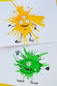 If you like process art and trying new painting techniques, try this watercolour monster craft with kids. The monsters are guaranteed to brighten your day! Art With Straws, Blow Art, Friendly Monster, Blow Paint, Diy Techniques And Supplies, Monster Craft, Monster Crafts, Manualidades Halloween, New Painting