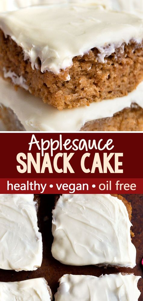 Applesauce Snack Cake, Healthy Applesauce, Low Cal Dessert, Low Fat Desserts, Low Sugar Desserts, Vegan Baking Recipes, Applesauce Cake, Healthy Cake Recipes, Healthy Deserts