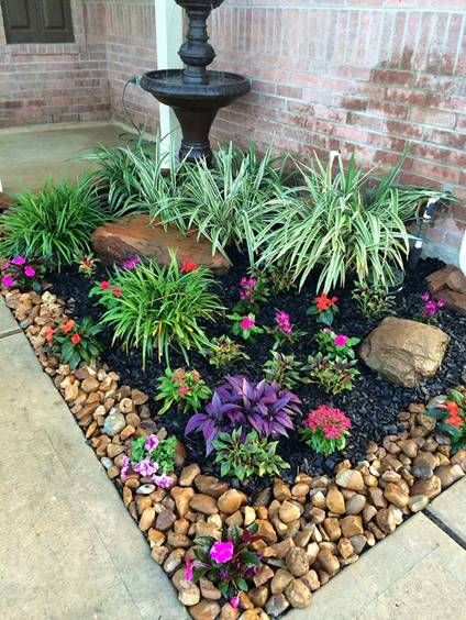 Stone Flower Beds, Cheap Landscaping Ideas, نباتات منزلية, Small Front Yard Landscaping, Desain Lanskap, Front Yard Garden Design, Gravel Garden, Rock Garden Landscaping, Garden Yard Ideas