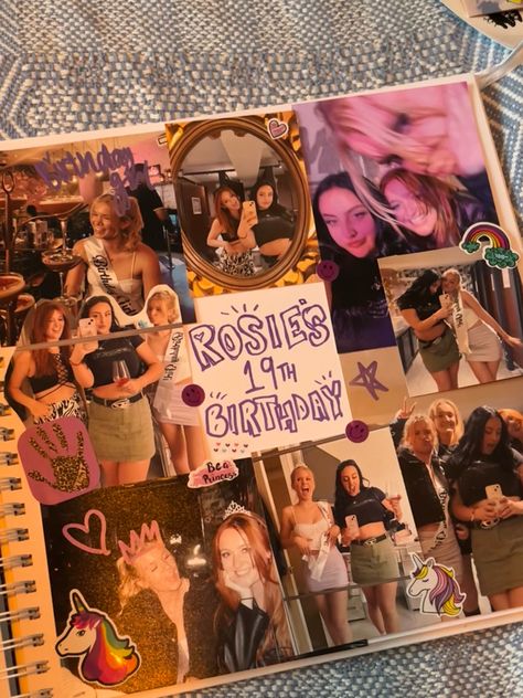 Birthday Memories Book, Scrapbook With Friends Ideas, Photo Album For Best Friend Birthday, Birthday Scrap Booking Ideas, Cute Photo Album Ideas For Best Friend, 18th Birthday Scrapbook Ideas Layout, Scrapbooking For Best Friend, Picture Collage Scrapbook, Friend Memory Book Ideas