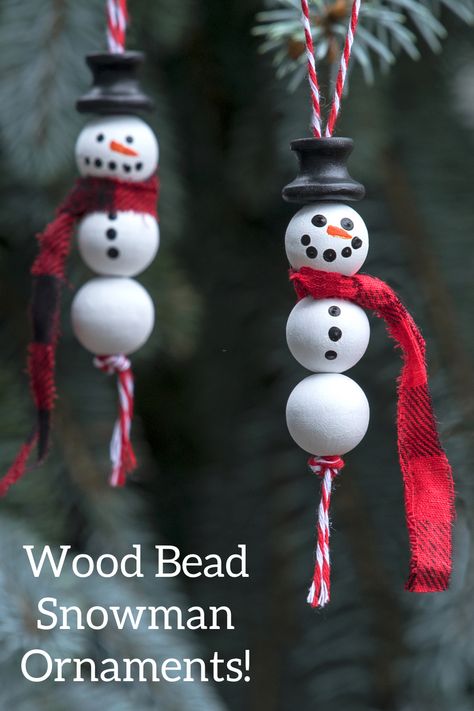 Bead Snowman Ornament, Wood Bead Snowman, Bead Snowman, Beaded Snowman, Diy Snowman Ornaments, Easy Christmas Ornaments, Kids Christmas Ornaments, Snowman Ornament, Christmas Bead