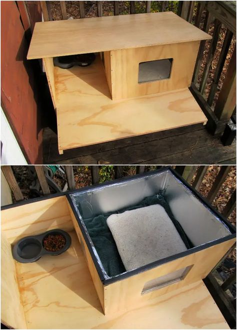 Outdoor Cat Shelter Diy, Outdoor Cat House Plans, Outdoor Cat House Diy, Outside Cat Shelter, Diy Outdoor Cat House, Katt Hus, Insulated Cat House, Outside Cat House, Heated Cat House