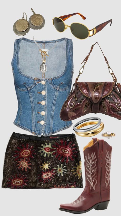 #outfit #ootd #fashion #accessories #cowboyboots Model Off Duty Style, San Myshuno, Estilo Hippy, Fest Outfits, Looks Country, Nashville Outfits, Coachella Outfit, Looks Street Style, Hozier