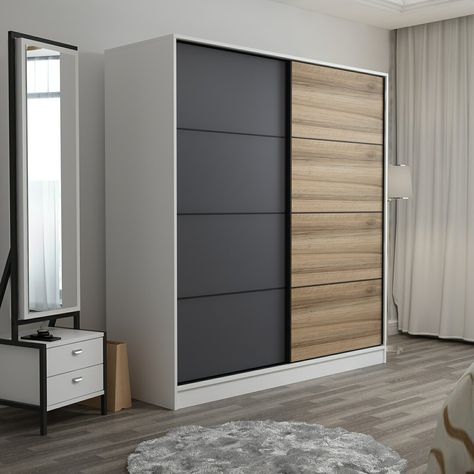 Boasting all the unique and lovely features you would come to expect from a modern sliding wardrobe armoire, this piece offers you a clean-lined style and subtle elegance. It features sizable front doors that open to spacious storage that's ideally compartmentalized for superior organization. It features 2 mirror doors that give you a convenient spot to check out your look and open up your room. Finish: White/Anthracite/Walnut Sliding Wardrobe Design Modern, Sliding Wardrobe Design, Garderobe Design, Sliding Door Wardrobe Designs, Wooden Wardrobe Design, Bedroom Wardrobe Design, Custom Closet Design, Colorful Room Decor, Modern Cupboard