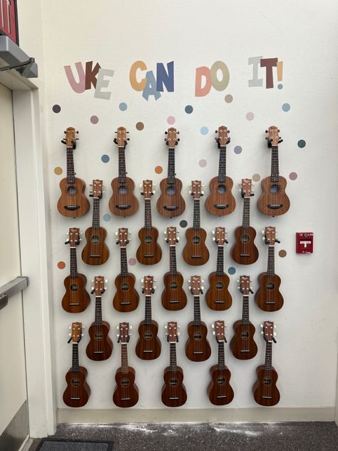 Ukulele In The Classroom, Music Room Classroom, Modern Music Classroom, Primary School Music Room Design, Diy Music Classroom Decor, Music Classroom Inspiration, Music Class Decorations, High School Music Classroom Design, Music Teacher Room Ideas