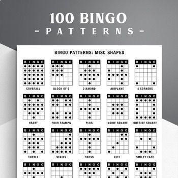 100 Bingo Patterns Bingo Patterns Free Printable, Bingo Prize Ideas, Camping Bingo, Bingo Books, Bingo Patterns, Road Trip Bingo, Summer Bingo, Free Printable Bingo Cards, Bingo Games For Kids