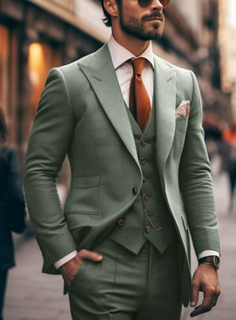 Fall Wedding Groomsmen, Color Verde Jade, Fall Wedding Suits, Green Suit Men, Suit For Men Wedding, Green Tuxedo, Costume Vert, Green Wedding Suit, Prom For Guys