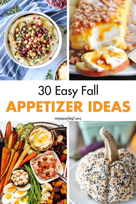 A round-up of 30 easy fall appetizer ideas. Perfect for stress-free autumn entertaining! A mix of sweet and savory dishes. #fallappetizers #easyappetizers #appetizerrecipes Harvest Appetizer Ideas, Good Fall Appetizers, Essen, Fall Appetizers Healthy, Easy Apps For Fall Party, Appetizer Fall Recipes, Easy Yummy Fall Dinners, Autumn Appetizers Easy, Healthy Fall Appetizers Easy