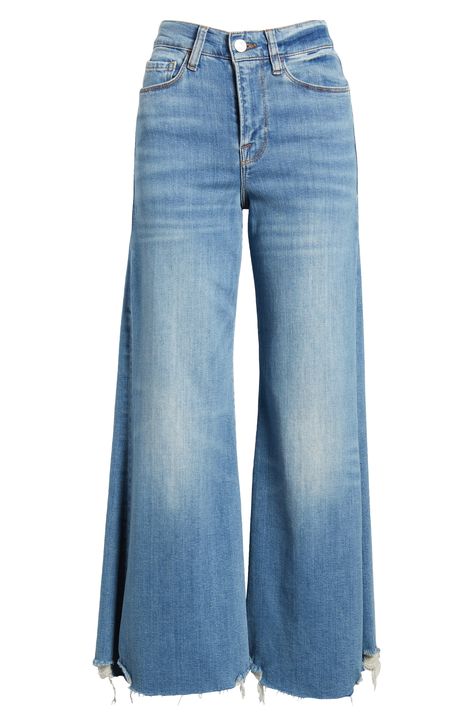 Made from superstretchy denim, these '70s-inspired palazzo jeans are remade for today with chewed hems and a slightly shorter inseam. 26 1/2" inseam; 27" leg opening; 12" front rise; 15" back rise (size 29) 77% cotton, 18% modal, 4% elasterell-p, 1% elastane Machine wash, tumble dry Made in Turkey Crop Wide Leg Jeans, Palazzo Jeans, Cropped Wide Leg Jeans, Inverted Triangle, 70s Inspired, Wide Leg Denim, Natural Fabrics, For Today, Wide Leg Jeans