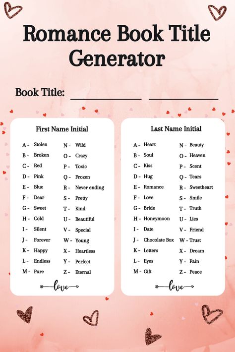 Wattpad Stories Name Ideas, Good Title Ideas, Good Wattpad Story Names, Romance Book Name Generator, Title For Wattpad Story, Titles For Story Writing, Book Titles Ideas Wattpad Romance, Story Name Ideas Writing Prompts, Fantasy Romance Book Title Ideas