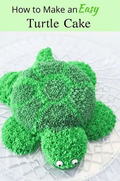 How to Make an Easy Turtle Shaped Cake - Motherhood Life Balance Easy Turtle Cake, Sea Turtle Cake, Turtle Birthday Cake, Turtle Cake, Homemade Birthday Cakes, Cake Tray, Turtle Birthday, Turtle Party, Shaped Cake