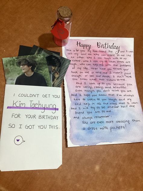 Kim taehyung bts happy birthday love Besties Card Ideas, Handmade Gifts For Friends Birthday, Birthday Gift Ideas For Friends, Birthday Card For Friend, Happy Birthday Bestie, Best Friend Birthday Cards, Happy Birthday Cards Diy, Creative Birthday Cards, Happy Birthday Best Friend Quotes