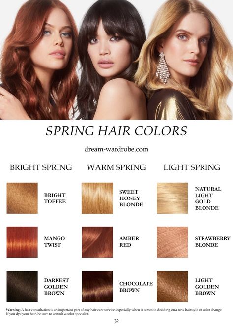 Best Hair Color For True Spring, Spring Personal Color Hair, Hair Color For Light Spring Skin Tone, Light Spring Red Hair, Hair Colors For Spring Skin Tones, Light Spring Hair Color Palette, Hair Colors For Bright Spring, Clear Spring Hair Color Ideas, Makeup For True Spring