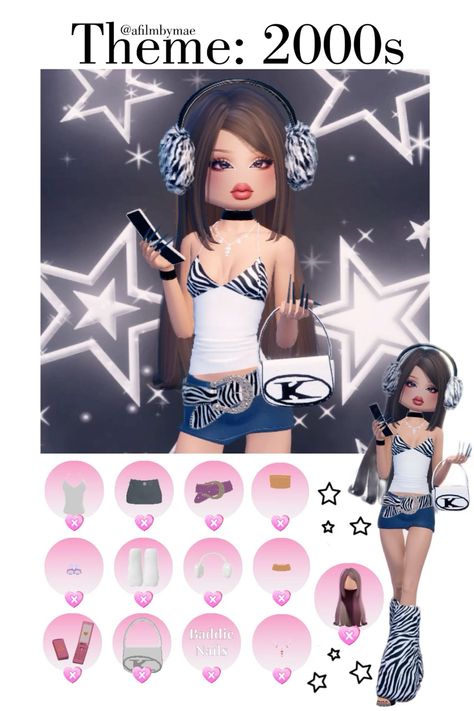 Dti 2000 Outfit, Kitty Code Dress To Impress, Dti 2000s Outfit Idea, Dress To Impress Outfits 2000s, Dti Outfits 2000s, Dress To Impress Y2k Outfit, 2000s Outfit Dress To Impress, Y2k Dti Outfits, Dress To Impress Roblox Y2k