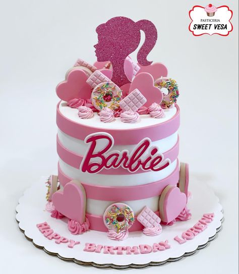 Barbie birthday girl cake Barbie Tiered Cake, Barbie Design Cake, Barbie Cake 4th Birthday, Cake Birthday Barbie, Barbie Aesthetic Cake, Barbie 5th Birthday Cake, Barbie Cookie Cake, All Pink Cake, Barbie Cake Design Ideas